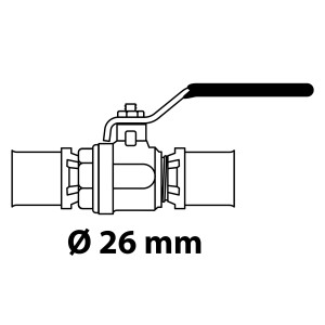 Kirchhoff MS-Kugelhahn 26 mm für MSVR Press Blank, Messing, für Trinkwasser- und Heizungsinstallation.