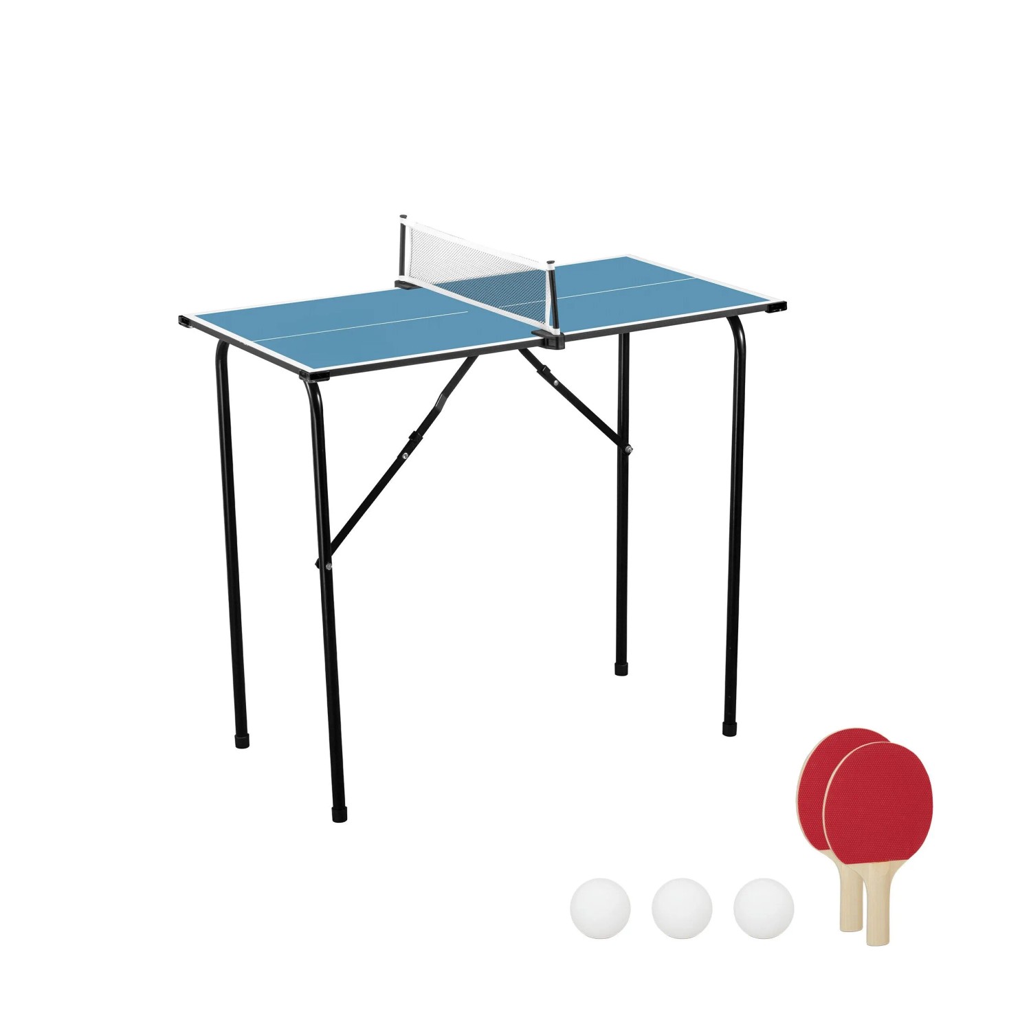 Relaxdays Mini Tischtennisplatte MDF und Stahl Blau Klappbar mit Zubehör 76 cm x 88 cm x 48 cm
