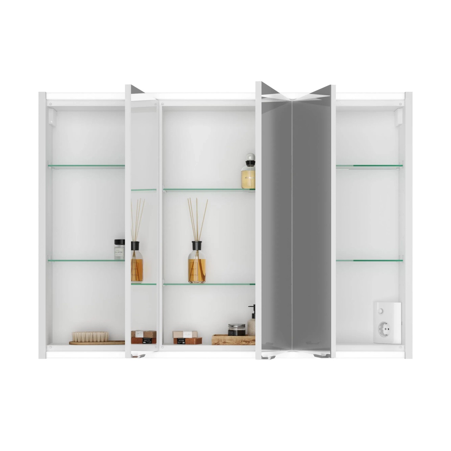 Jokey Spiegelschrank Batu 100 cm, weiß hochglänzend, mit LED-Beleuchtung und Glasablagen.