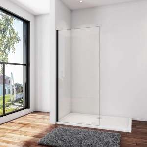 Walk-In Dusche 120x200cm mit schwarzem Rahmen und Klarglas Seitenwand. Barrierefreie Duschabtrennung.