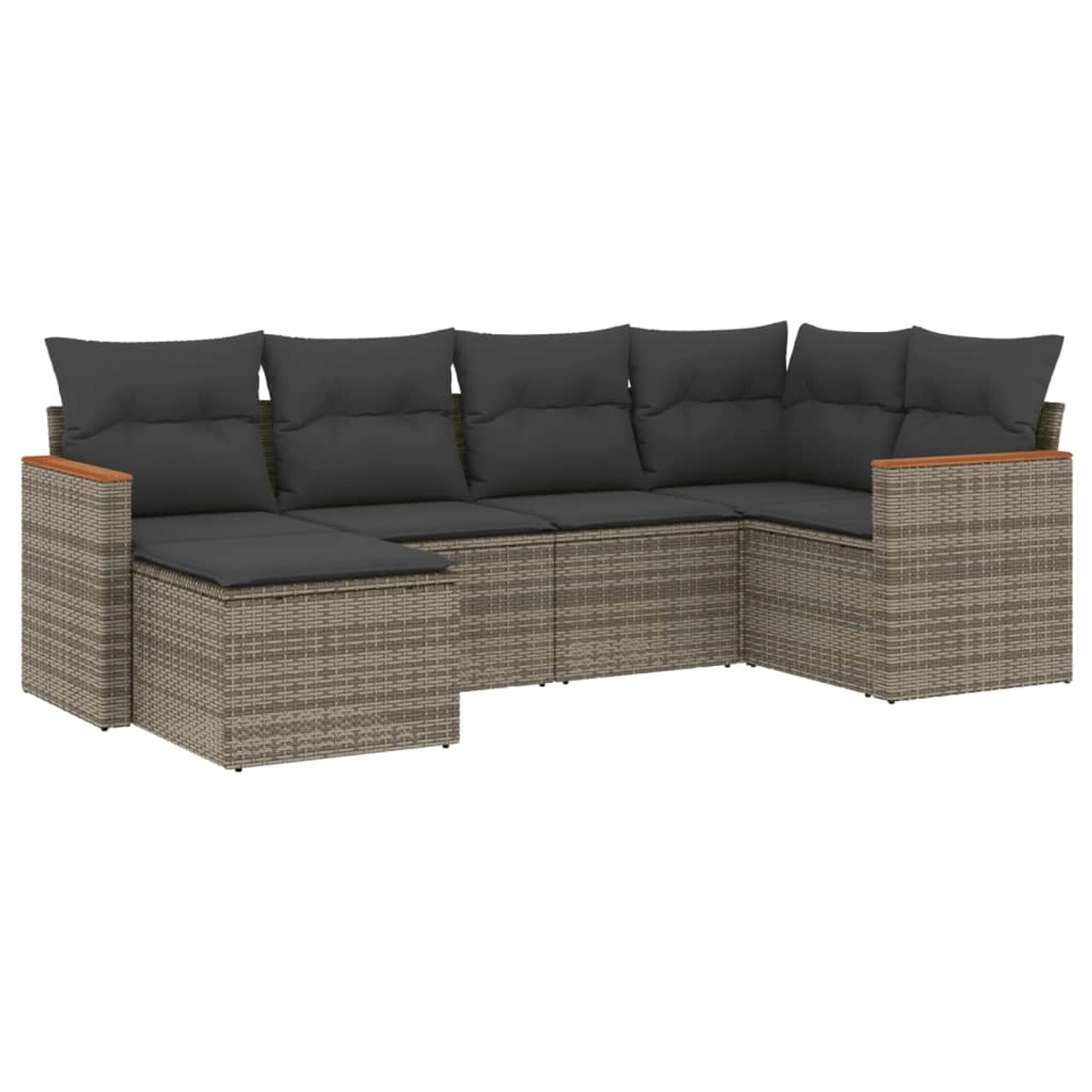 vidaXL 6-Tlg Garten-Sofagarnitur mit Kissen Grau Poly Rattan 3226179
