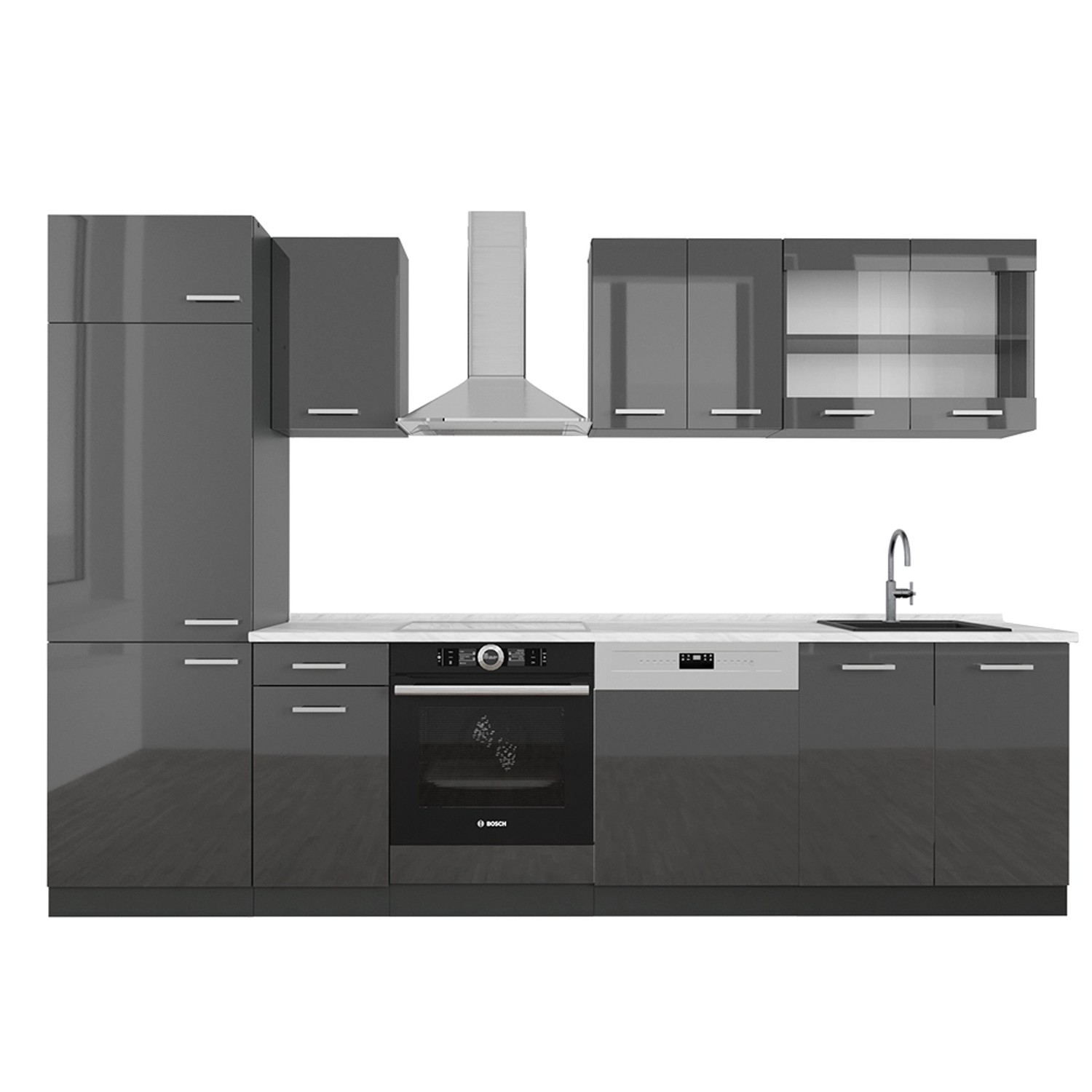 Vicco R-Line Küchenzeile Anthrazit Hochglanz/Anthrazit 300 cm AP Marmor günstig online kaufen