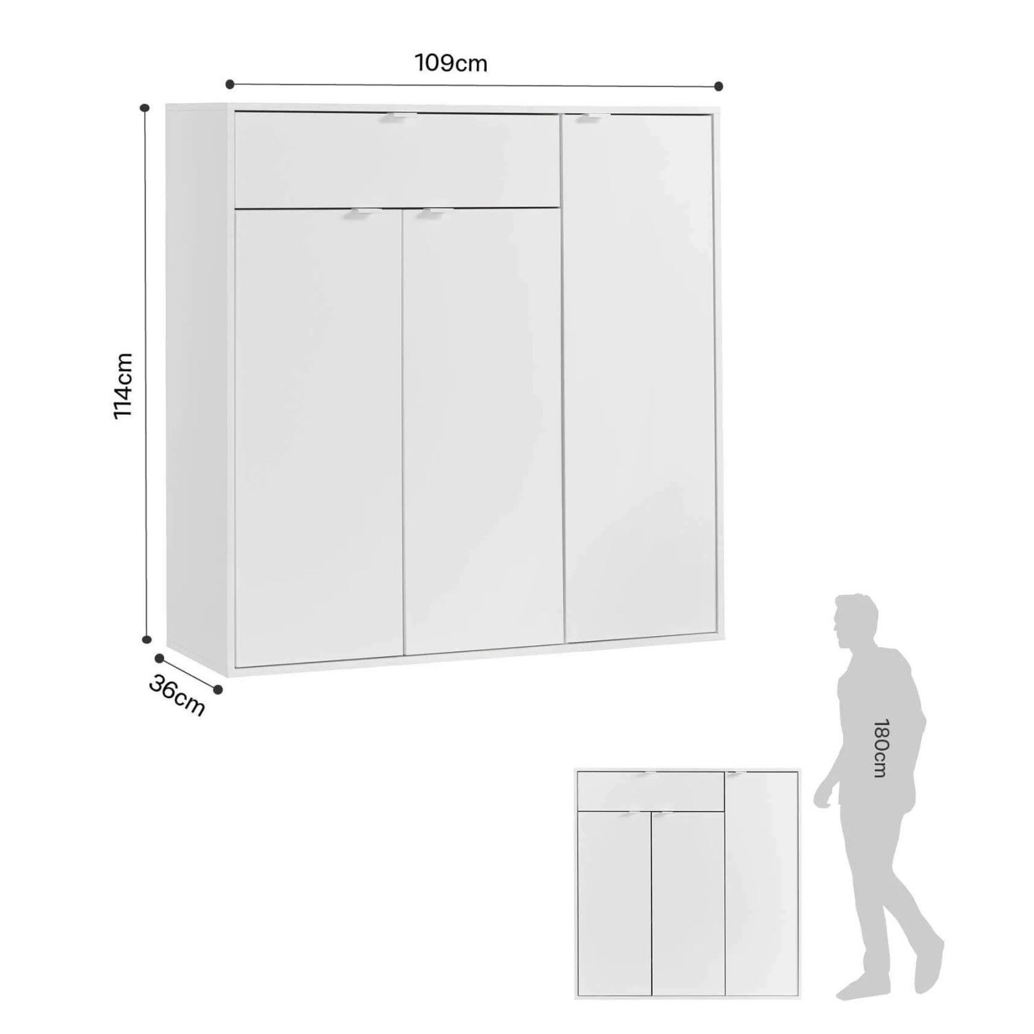 Weißer mokebo Schuhschrank 'Concierge' mit zwei Türen, 109 cm breit, ideal als Flurschrank oder Sideboard.
