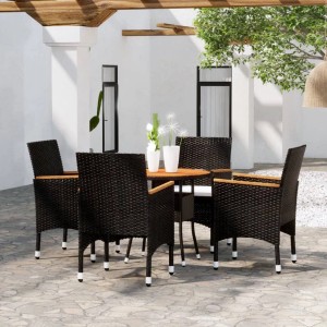 vidaXL 5-tlg. Garten-Essgruppe aus Poly Rattan in Schwarz mit Akazientisch und 4 Stühlen.