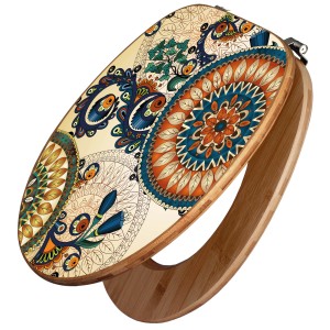 Banjado WC-Sitz aus Bambus mit Mandala-Motiv. Toilettendeckel aus Holz mit Universal Scharnieren.