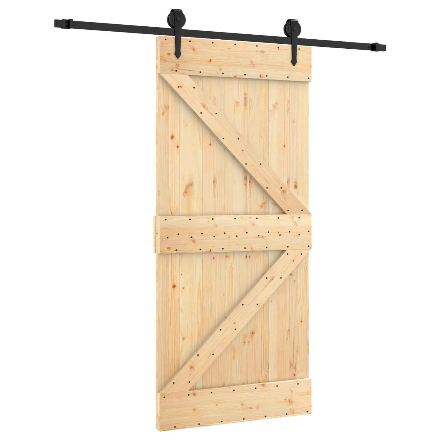 vidaXL Schiebetür Natur und Schwarz 95 x 210 cm Massivkiefer 3445151