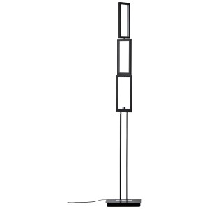 Schwarze LED-Stehlampe Ranut, 150 cm hoch, mit drei schwenkbaren, rechteckigen Elementen.