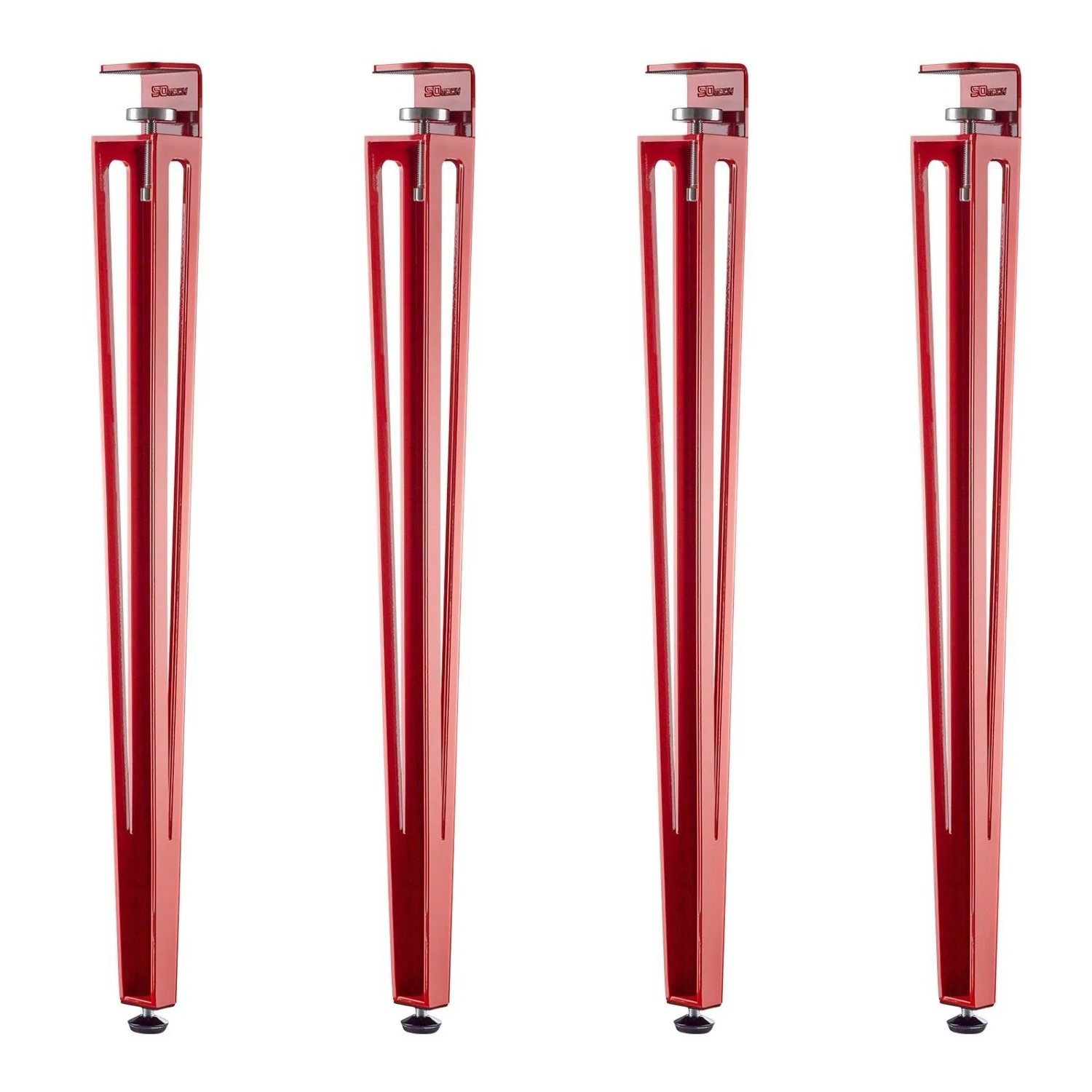 SOTECH 4 Stück Tischbein ColorLine In F-Form Rot Anschraubbar Konisch mit Klemmschraube Höhe 745 mm