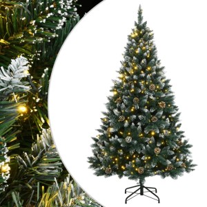 Künstlicher Weihnachtsbaum, 210 cm, mit LEDs, Schnee und Zapfen.
