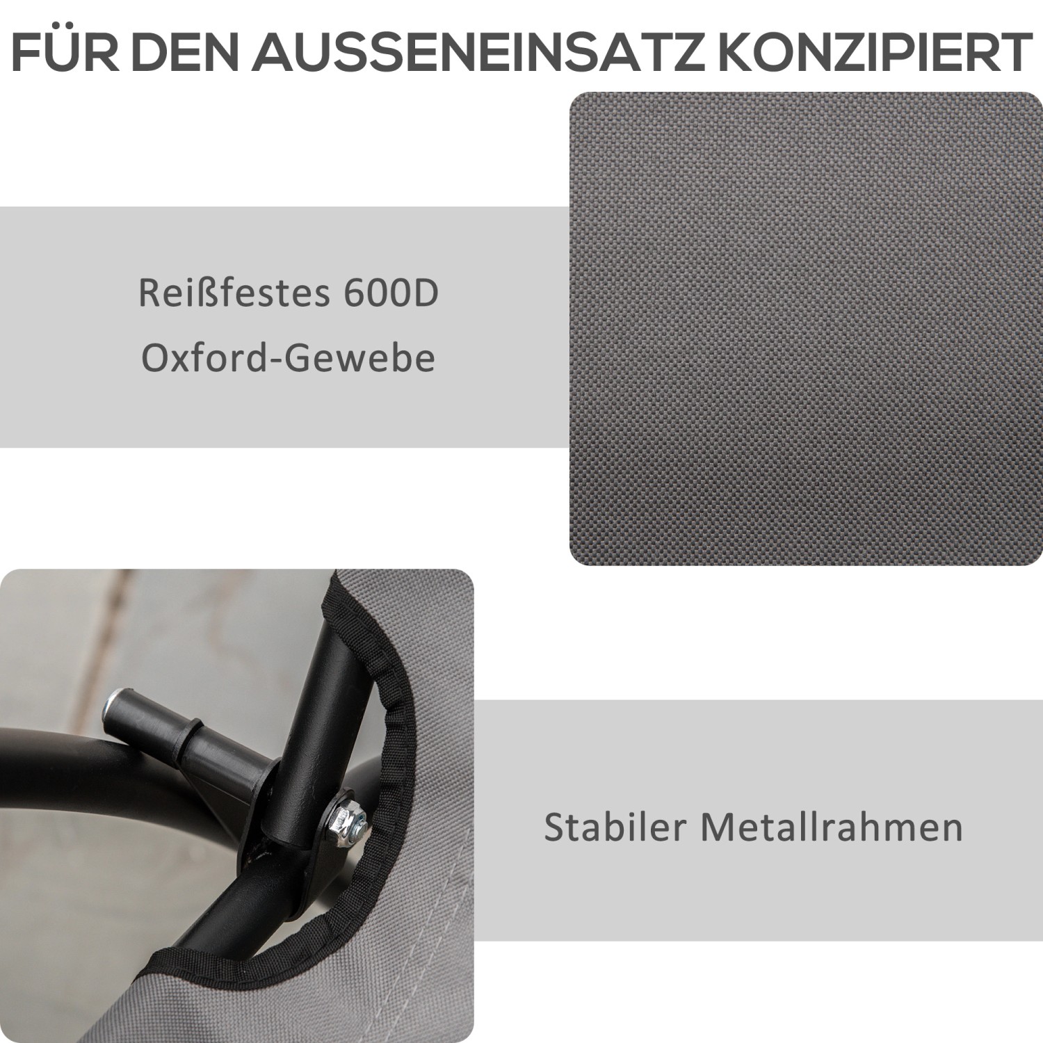 Detailansicht Outsunny Campingstuhl: Robustes Oxford-Gewebe, stabiler Metallrahmen.
