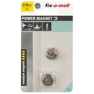 Fix-o-moll Topfmagnet Neodym, 20mm, mit Gewindebuchse, silberner Haushaltshelfer.