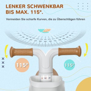 Detailaufnahme: AIYAPLAY Laufrad Lenker mit 115° Schwenkbereich für sichere Fahrt.