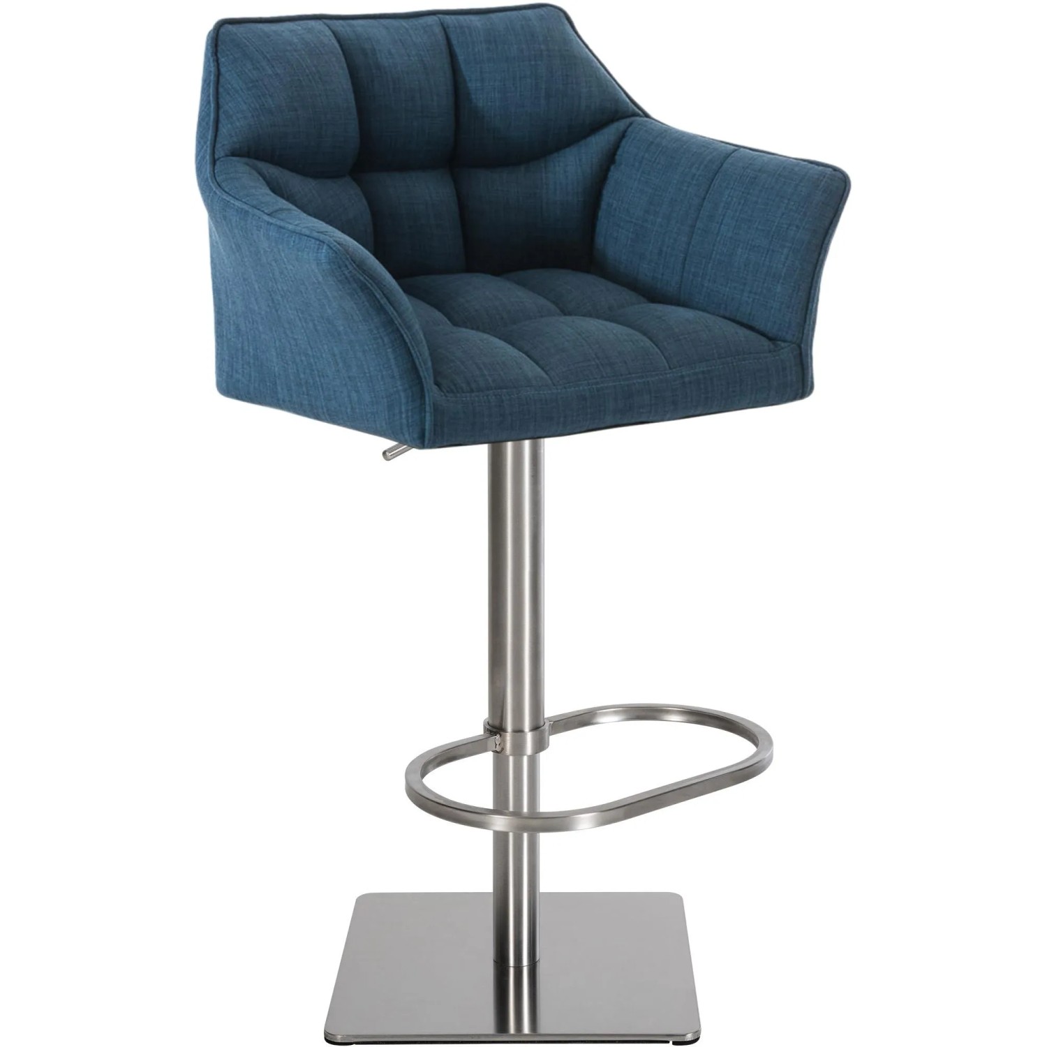 DELUKE Barhocker SIHAR Stoff Blau 64x45x88cm Silber Barstuhl Höhenverstellbar Mit Lehne Drehbar Tresenhocker Tresenstuhl