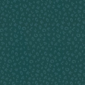 Grüne Vliestapete mit abstraktem Buchstabenmuster, Metallic-Effekt. Dekorative Tapete für Wohnräume.