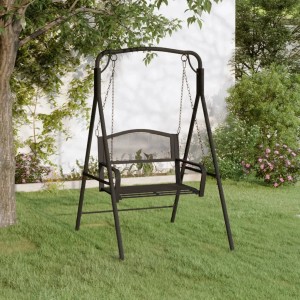 Schwarze vidaXL Hollywoodschaukel (124 cm) aus Stahl im Garten.