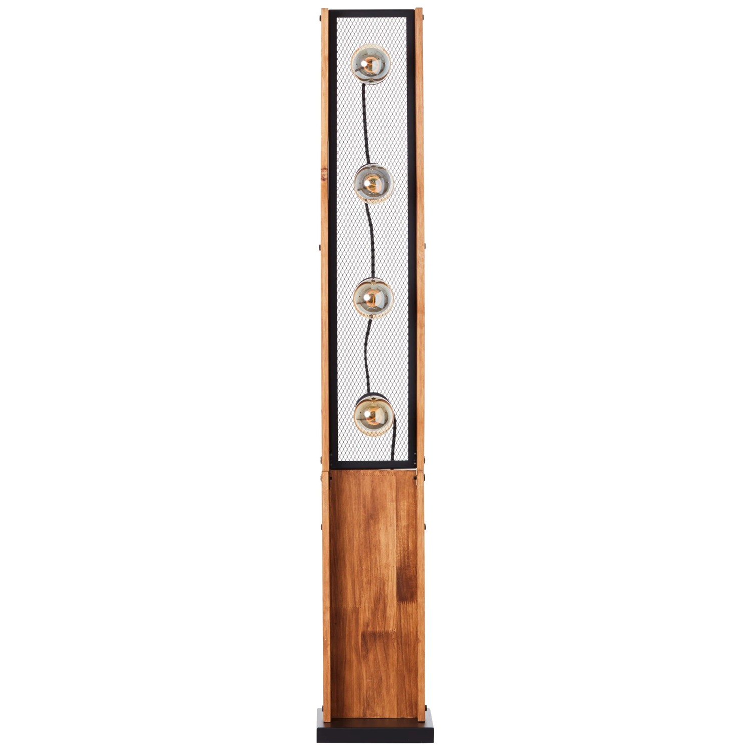 Schwarze Brilliant Standleuchte Calandra, 125 cm hoch, mit Holzfuß und vier Leuchten.