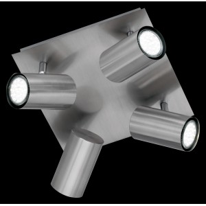 Nickel-farbiger Trio Spot mit 4 Strahlern, Deckenleuchte.