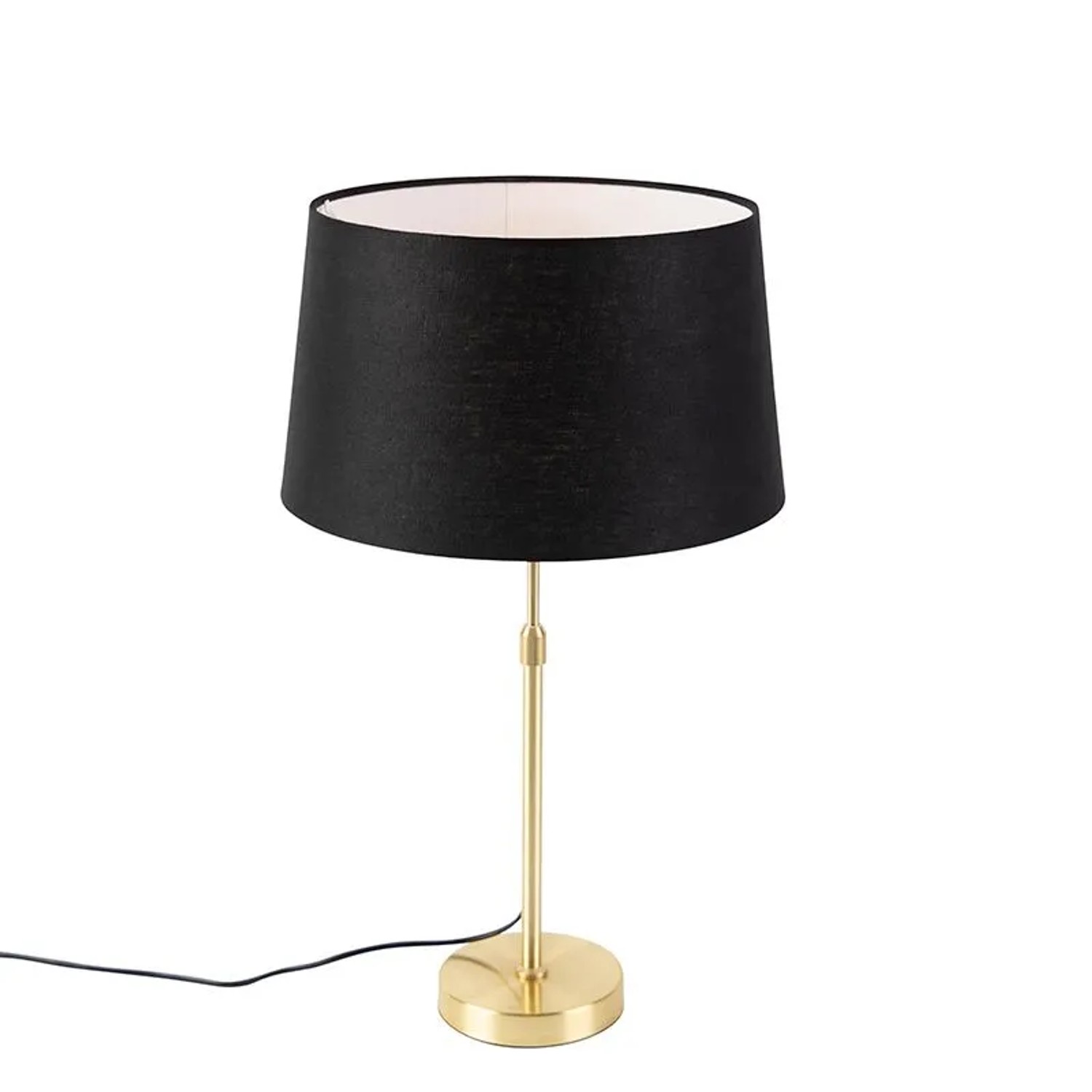 QAZQA Tischlampe Gold   Messing mit Leinenschirm Schwarz 35 cm Parte