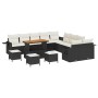 vidaXL Garten-Sofa-Set, 14-teilig, schwarz, Poly Rattan, mit Tisch und Hockern.
