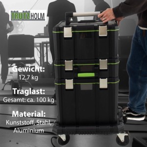 TRUTZHOLM Profi Stapelboxen 3 Boxen mit Tragegriffen Rollbrett