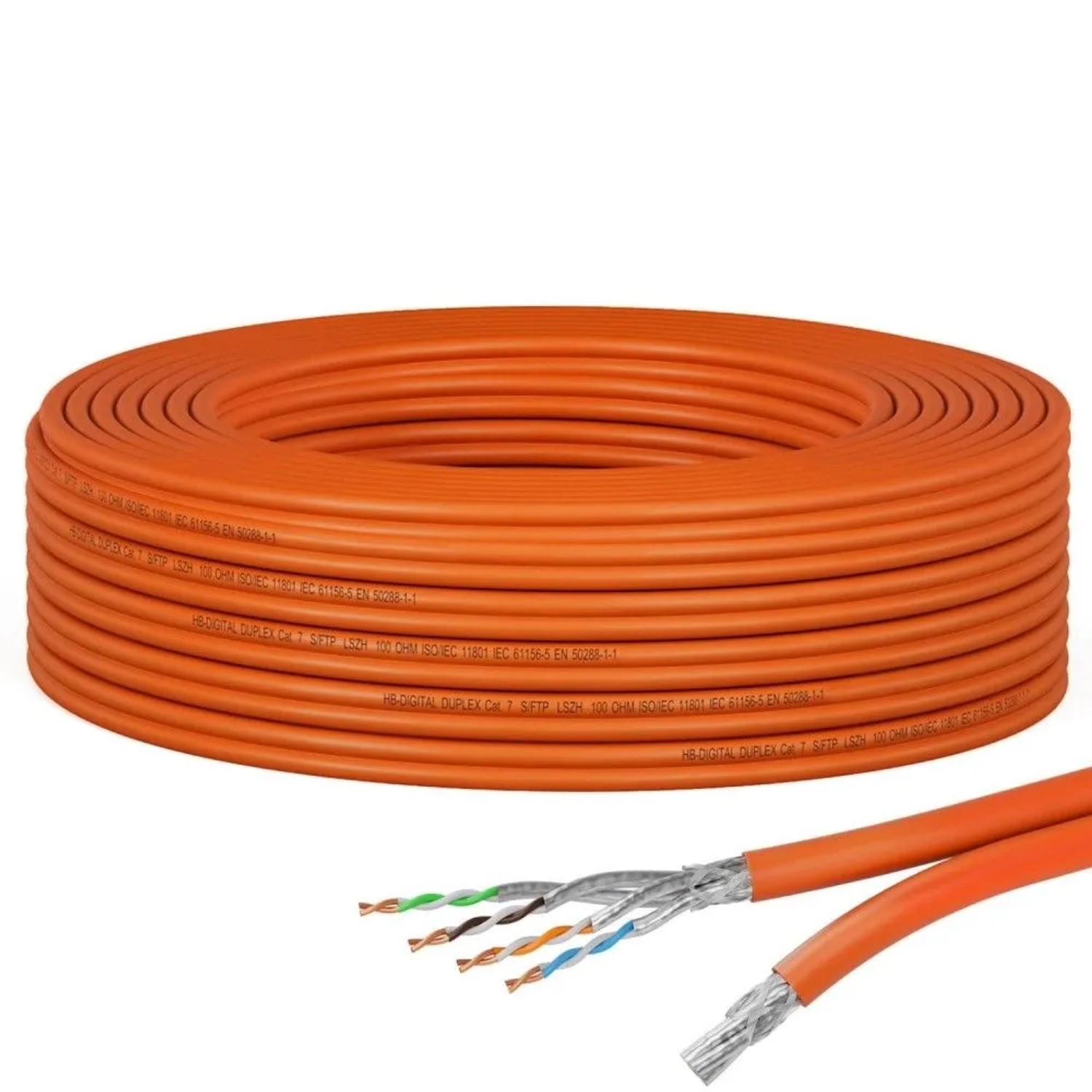 hb-digital CAT 7 Kabel Duplex Ethernetkabel LSZH max. 1000 MHz S/FTP AWG23 15m Orange