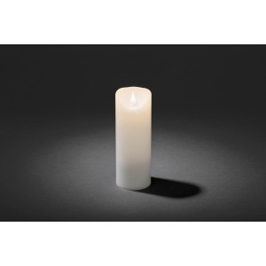 Weiße Konstsmide LED Echtwachskerze mit 3D-Flamme und Timer, 20,5 cm hoch.