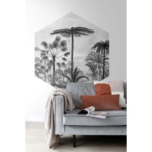 ESTAhome Wandtattoo: Tropische Landschaft mit Palmen in Schwarz-Weiß, 140x161 cm. Dekoratives Wandbild.