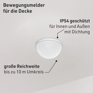 Oktaplex Kim 2er Set Einbau Deckenbewegungsmelder 360 Grad IP54 PIR-Sensor 10m Weiß