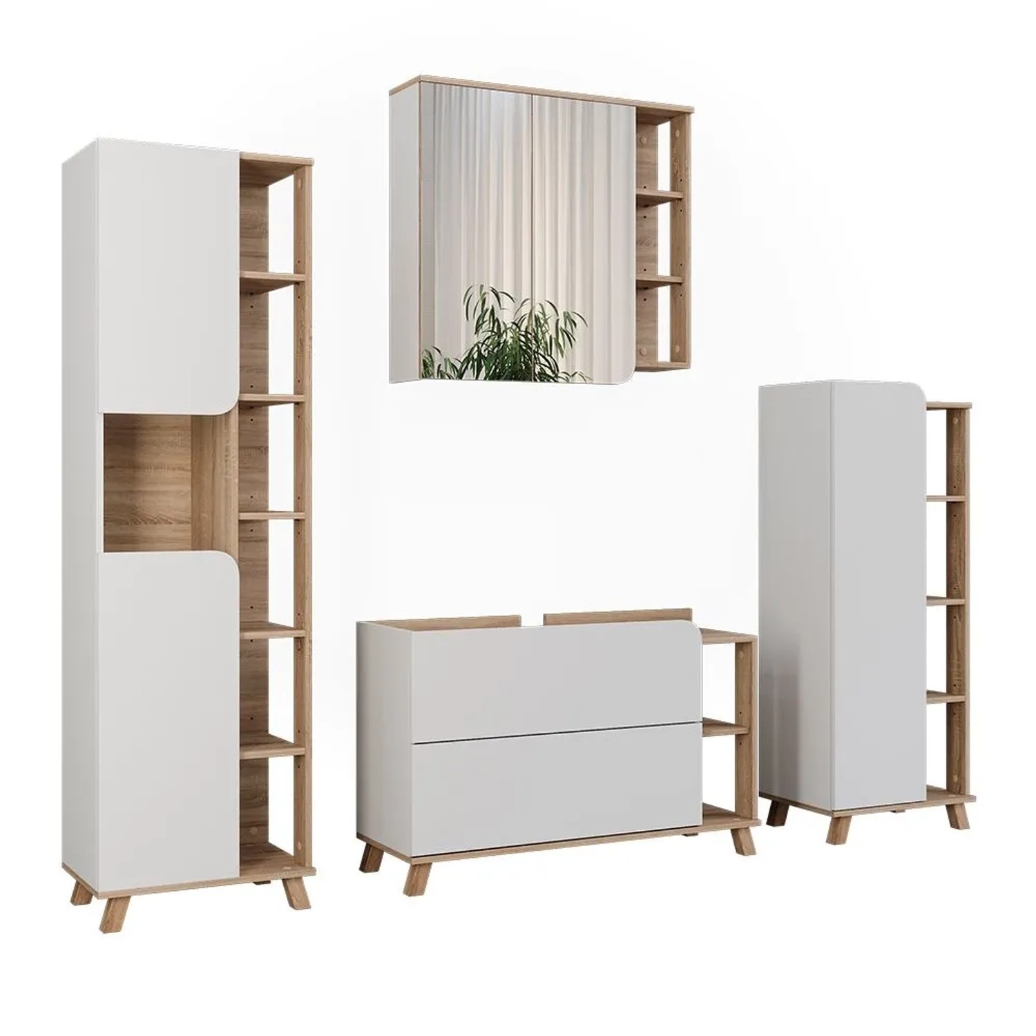 Vicco Badmöbel-Set Karen Sonoma/Weiß 100 x 65 4-teilig