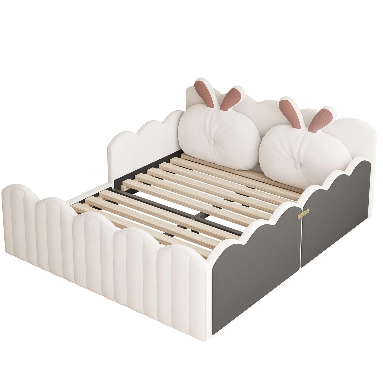okwish Polsterbett 140x200cm mit Hasenkissen Beige ohne Matratze