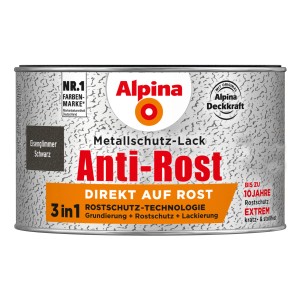 Dose Alpina Metallschutz-Lack Anti-Rost Schwarz Eisenglimmer, 300ml, für Metallanstrich und Rostschutz.