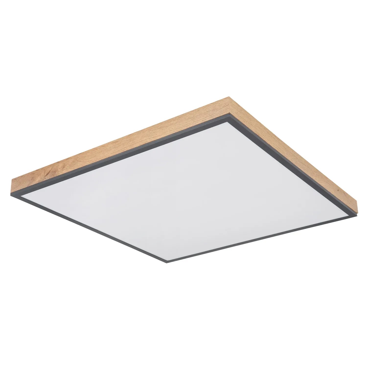 Quadratische LED-Deckenleuchte Doro in Holz/Graphit (59x59cm) für Innenräume.