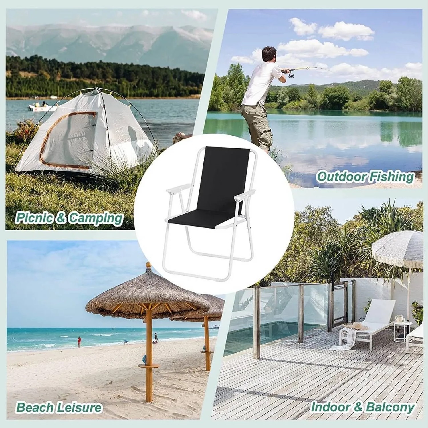 WOLTU Campingstuhl 2er Set, faltbar, schwarz, ideal für Camping, Picknick und Garten.