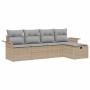 Beiges 5-teiliges vidaXL Garten-Sofa-Set aus Polyrattan mit Kissen und Stauraum.