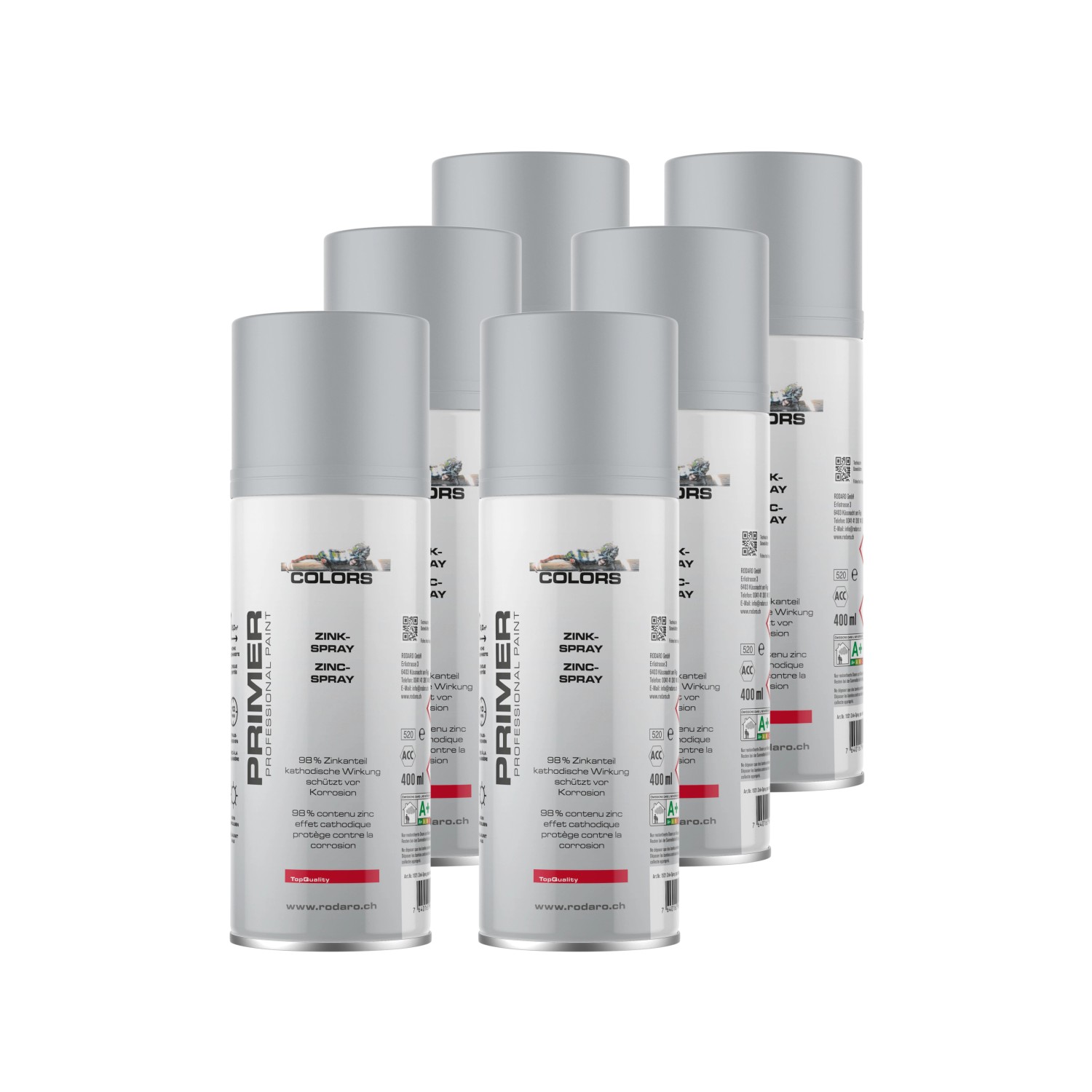 COLORS Zinkspray Sprühlack 6er Set 400ml Grau