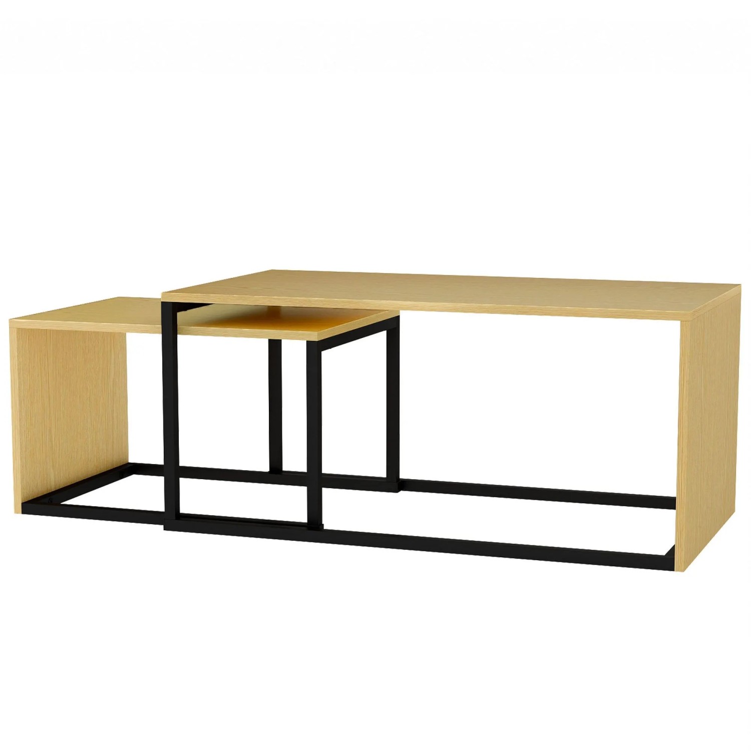 HOMCOM Couchtisch MDF Metall 90L x 48B x 42H cm Naturholz