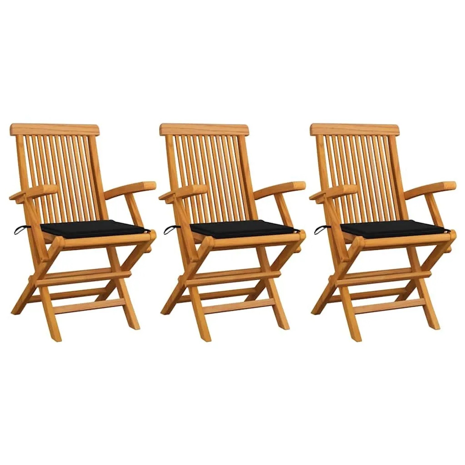 vidaXL Gartenstühle mit Schwarzen Kissen 3 Stk Massivholz Teak 3062521 günstig online kaufen