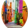 Sanfino WC-Sitz Colorful Houses mit Absenkautomatik, Holz, buntes Häuser-Motiv.