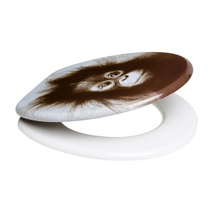 Sanilo WC-Sitz Alfred mit Affenmotiv, Absenkautomatik, aus Holz.