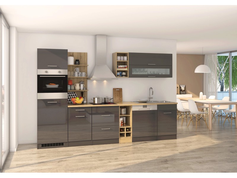 kaufen bei Mailand E-Geräten Küchenzeile OBI Grau Matt 310 cm Möbel Hochglanz-Grau Held mit