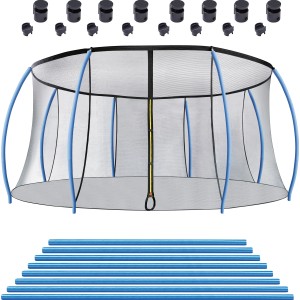 Sicherheitsnetz für Gartentrampolin, Ø 427 cm, mit blauen Stangen und schwarzer Befestigung.