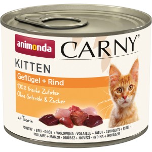 Carny Kitten Nassfutter mit Geflügel und Rind, 200g Dose für junge Katzen.
