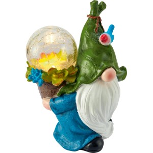 Blauer LED Solar-Deko Zwerg mit Glaskugel, 17,4 cm hoch. Garten Deko.