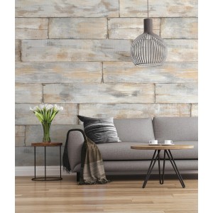 Komar Vlies Fototapete Shabby Chic, 300x250cm, im Wohnraum mit Sofa und Deko.