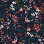 Blau-gemusterte Joules Vliestapete Fields Edge Floral mit Blumen, Fasanen und Bienen.