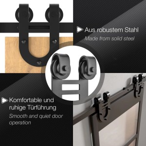 SOTECH HOOF Rollen Set aus schwarzem Stahl für Schiebetüren, seitlich montiert, Ø 70 mm, für leichte Türführung.