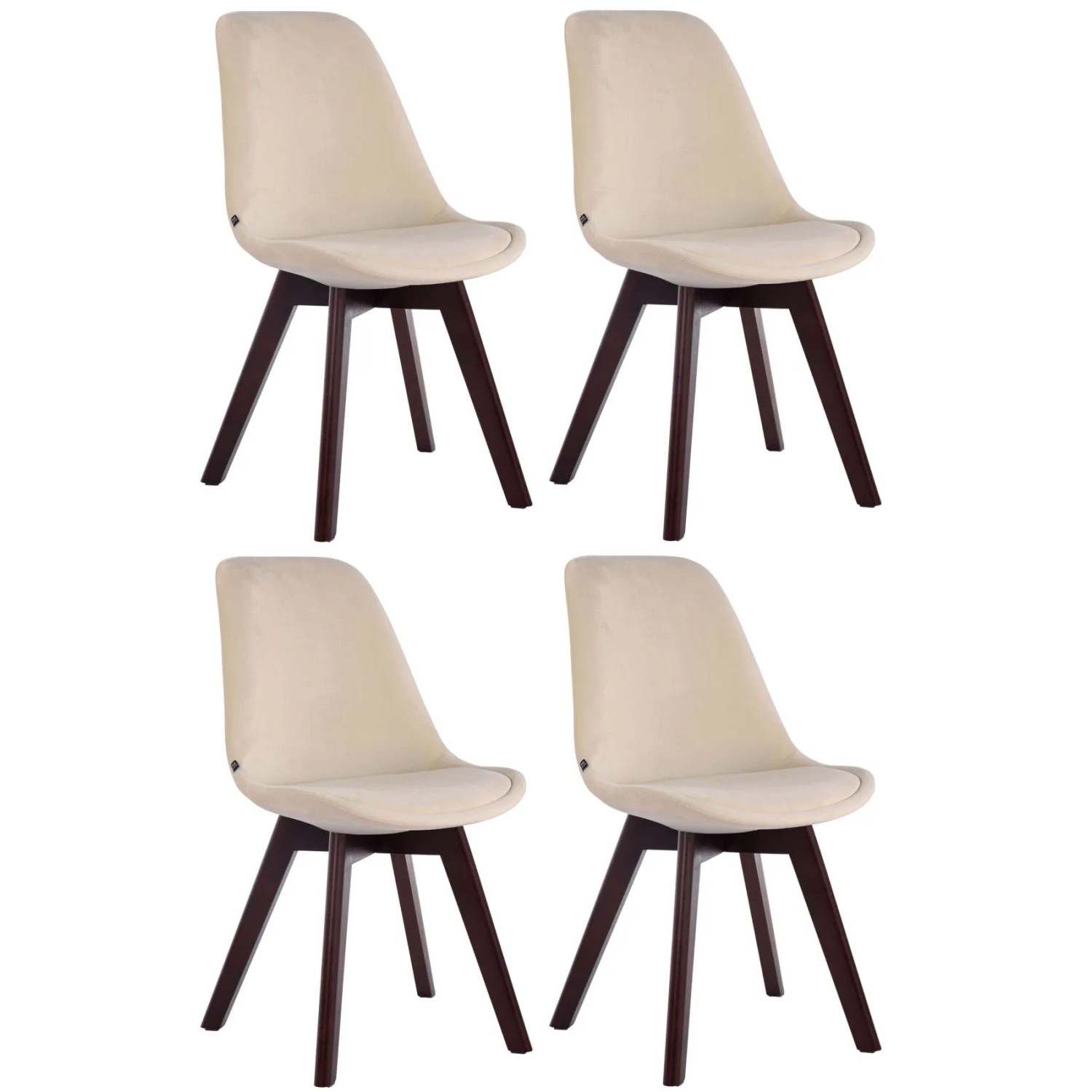 CLP 4er Set Besucherstühle Borneo Samt Creme/Walnuss