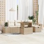 Beiges 6-teiliges vidaXL Garten-Sofa-Set aus Poly Rattan mit Kissen und Stauraum.