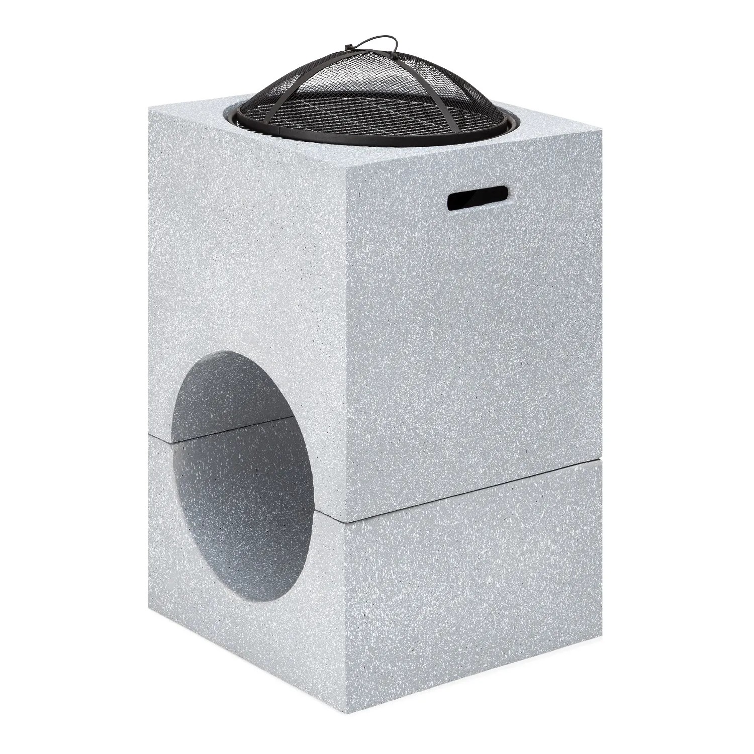 Blumfeldt Monolith Feuerschale mit Grill MGO & Stahlschale inkl. Funkenschutz Hellgrauer Granit