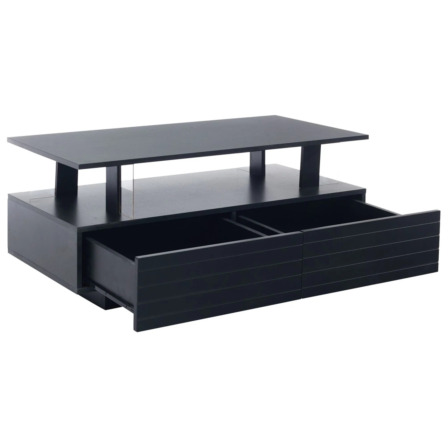ModernLuxe Couchtisch mit Led Beleuchtung 2 Ebenen 1 Schublade Acryl Schwarz